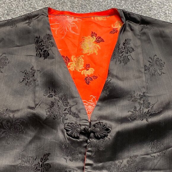 VTG Peony Brand Chinese Vest Womens M Reversible Red Black Floral Frog Closure - Picture 10 of 13